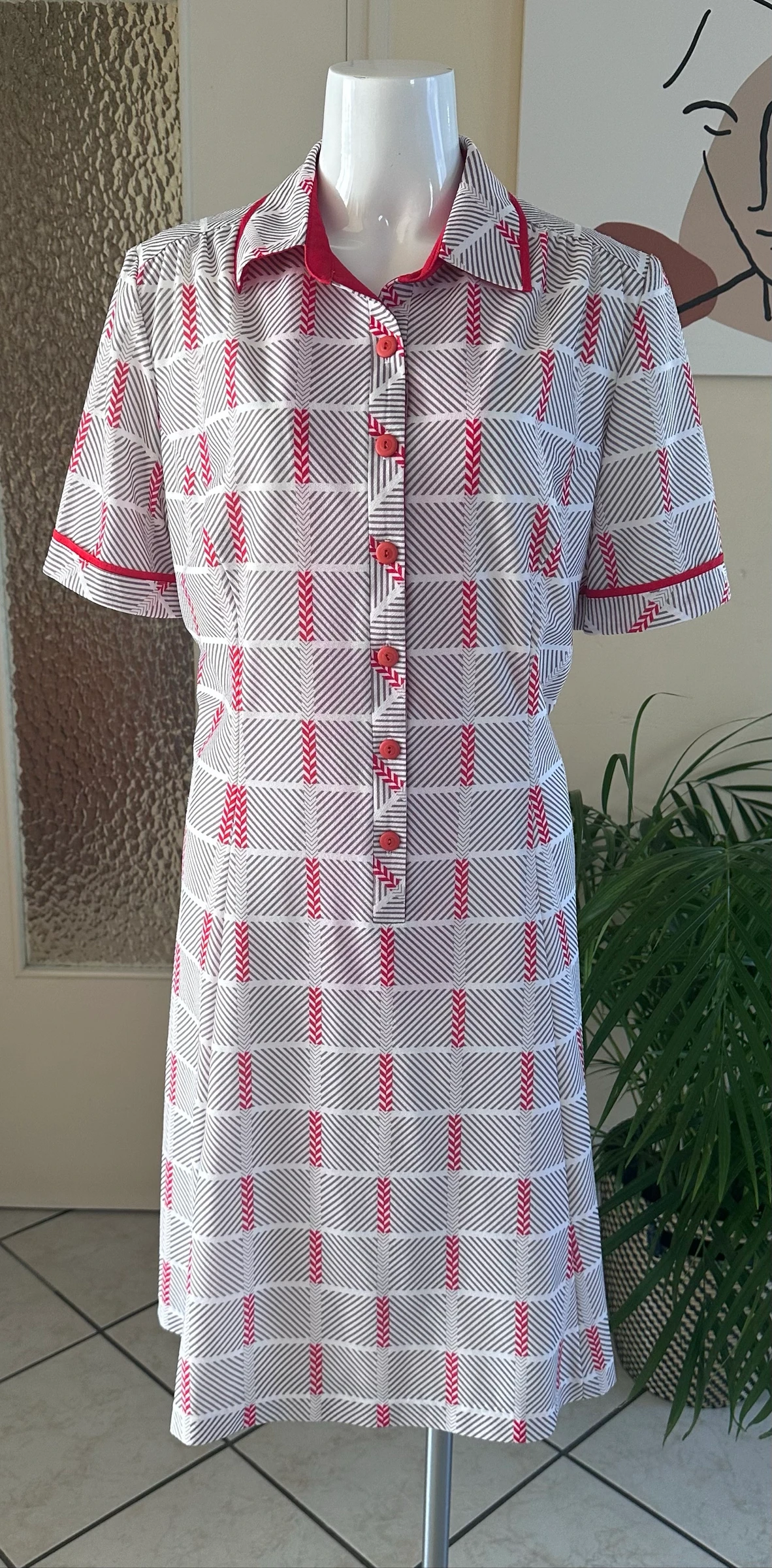 Robe Vintage Doublée Rouge et Beige T42 – État Irréprochable